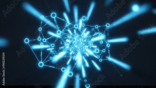 Abstract luminous network of nodes and connections