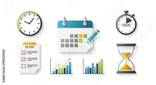 Time management and planning icons for business and productivity.