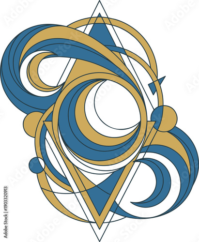 An abstract elegant background with crescent and geometric highlights in blue and gold