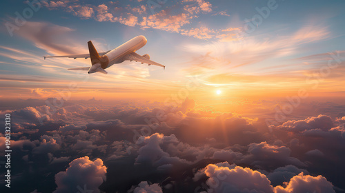 Concept of freedom and adventure, as the airplane soars through the sky
