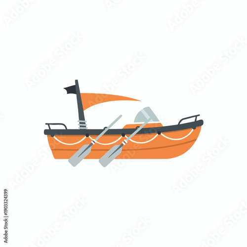 Orange Boat with Oars