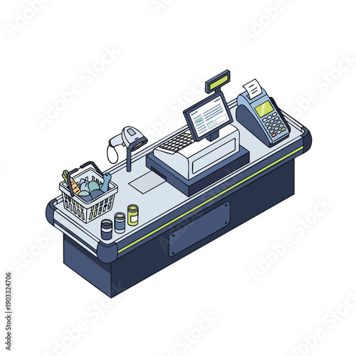 Modern Cashier Counter with Computer and Card Terminal