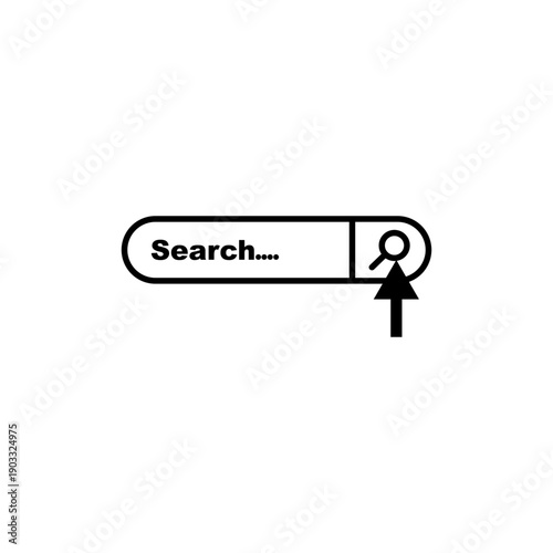 Black line vector icon of internet search bar with magnifying glass and arrow symbolizing query input, browsing, information retrieval, online search design