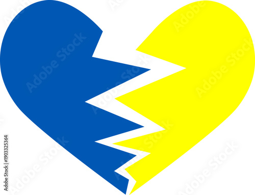 Broken heart in the colors of the Ukrainian flag