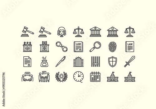 Vector Design Icon Ilustration Law Justice Icons Symbols Legal Concept.