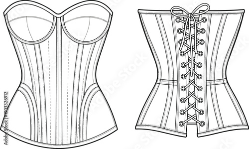 corset, bustier, strapless, lace, back, top, fashion, lingerie, vector, sketch, garment, waist