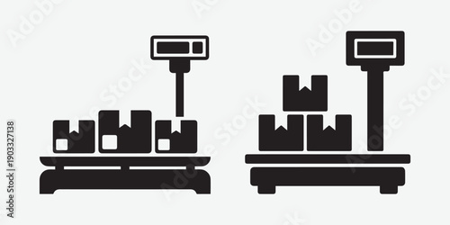Industrial platform scales weighing packages icon set