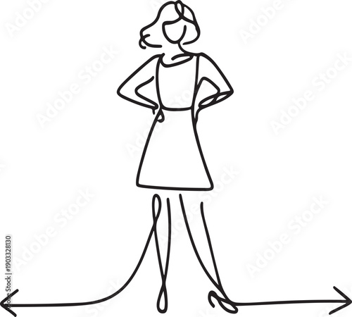 Confident woman standing with hands on hips in a simple dress Vector