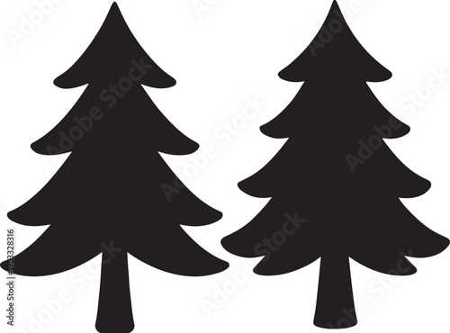 Pair of simple black evergreen tree silhouettes icon