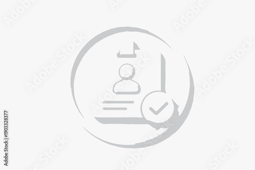3d style white icon of id badge and check mark on circular background