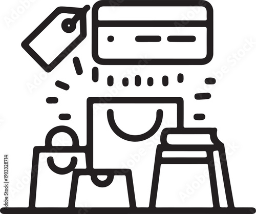 Illustration of a person shopping with a price tag and digital display above Vector