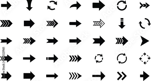 Collection of black arrows icons and symbols pointing in various directions