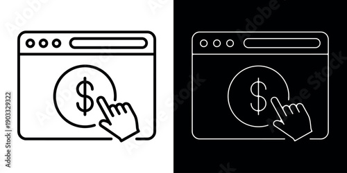 Cost per click (CPC) icon concept in flat black and white style on isolated background. Cost per click icon for app or web