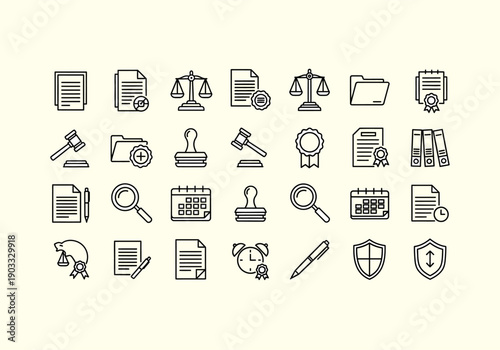 Vector Ilustration Concept set of icons for web Law Justice Legal Icons Symbols.