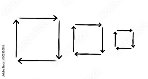 Square arrows in clockwise rotation hand-drawn sketch graphic element set. Process flow. Continuous movement. Doodle direction. Minimal black pointers. Ink freehand symbols. Scribble illustration