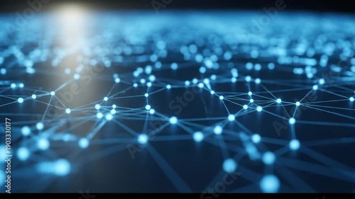Abstract blue data network with glowing points and lines