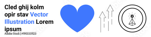 Health, growth, spirituality, motivation, progress, symbolism. a blue heart, upward arrows and eye in pyramid circle. Health and growth concepts illustrated symbolically