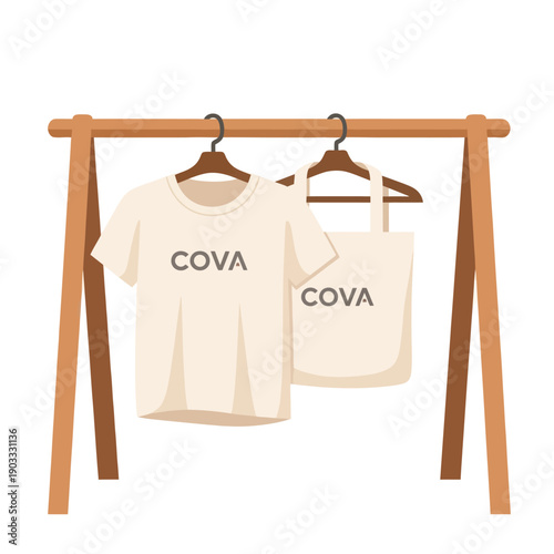 White T Shirt and Tote Bag Hanging.