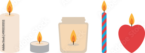 Candle Collection Set Flat Vector Illustration Isolated on White Background