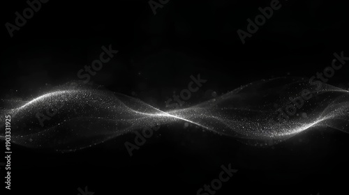 Abstract Silver Particle Wave on Black Background with Flowing Light Lines,Minimal, futuristic light lines with sparkling dust effect, perfect for luxury branding, technology presentation, designs 