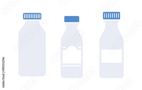 a collection of variously designed multicolored milk bottles on a white background

