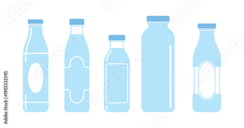 a variety of milk bottle designs on a white background

