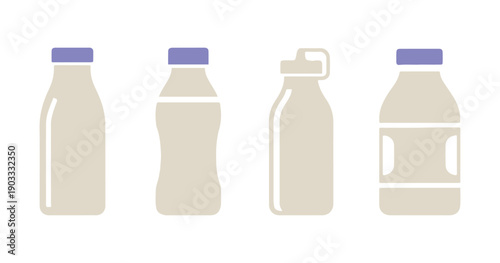 a variety of design icons depicting rectangular bottles for milk, all on a white background

