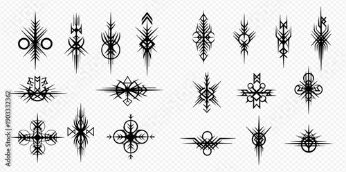 Abstract Geometric Tattoo Designs Set for Modern Body Art and Decorative Elements.