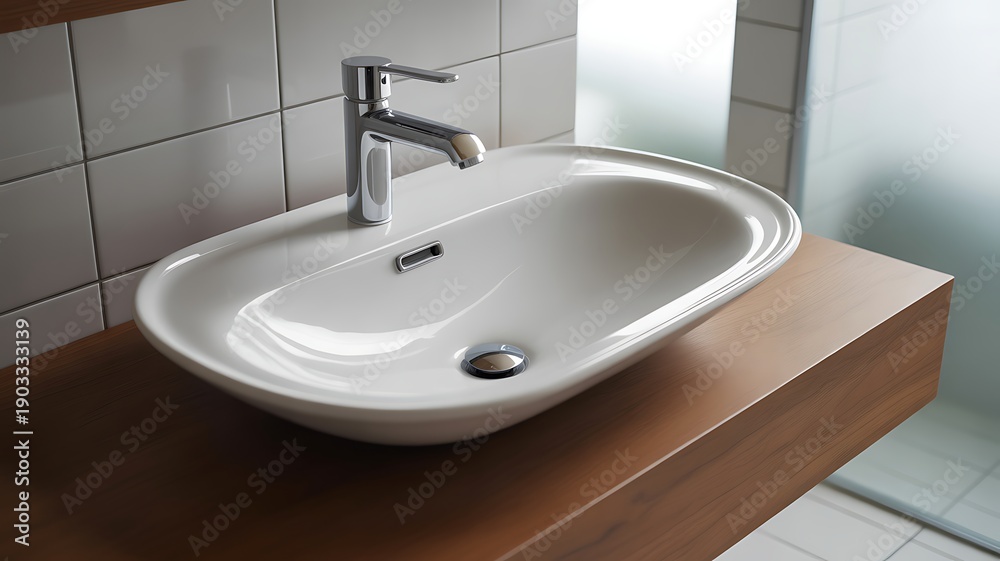 Fototapeta premium Sleek Modern Oval Bathroom Sink with Elegant Chrome Faucet Photo