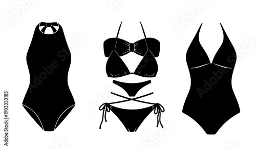 Stylish bikini swimsuit silhouettes vector set