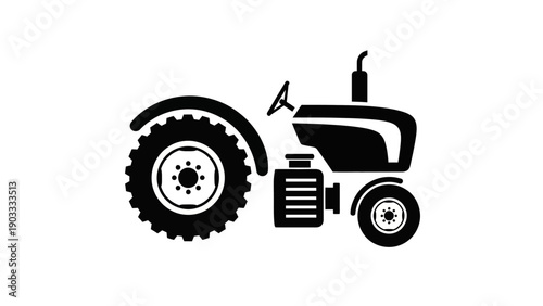 A black tractor vector illustration viewed from the side on a plain background