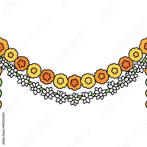 Traditional Indian Marigold and Jasmine Flower Garland Decoration
