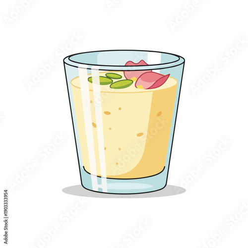Vector Illustration of Traditional Indian Saffron Milk with Pistachios
