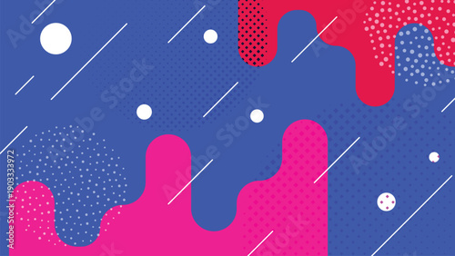 Halftone comic abstract background vector illustration with blue and pink liquid shapes, dotted texture and diagonal streak lines. Pop art design for posters, covers, banners and social media.