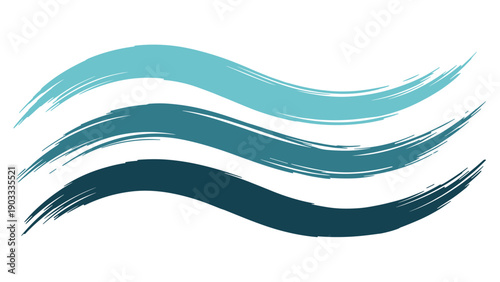 Artistic blue brush strokes flow across the canvas representing ocean waves or wind in a simple textured style.