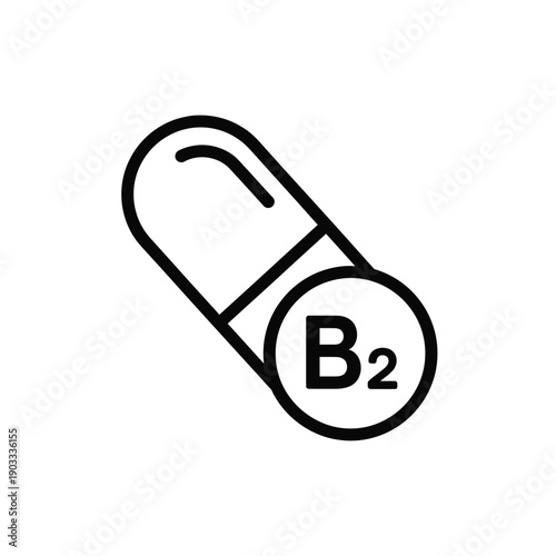 A minimalist illustration of a capsule with the letter B2 inside a circle.