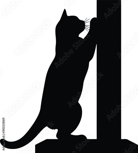 Silhouette of a Cat Scratching a Post - Decorative Pet Art for Home and Office