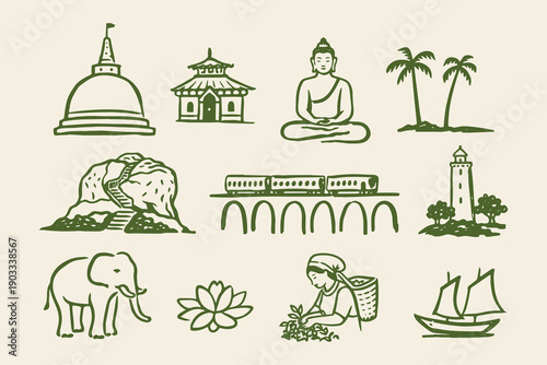 Sri Lanka travel doodle icons vector illustration