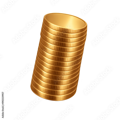 Isolated 3D Stack of Polished Gold Coins Transparent PNG