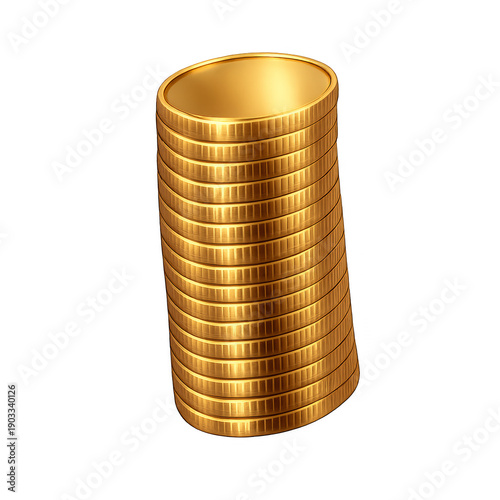 Isolated 3D Stack of Polished Gold Coins Transparent PNG
