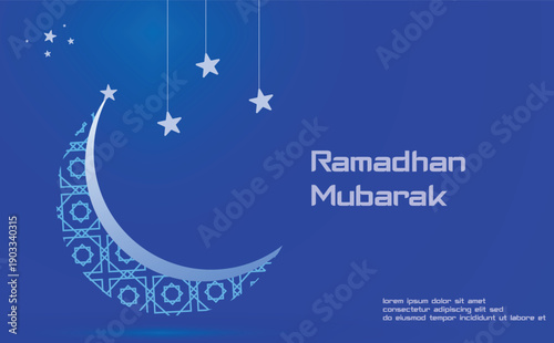 Ramadan Mubarak Greeting Background with Crescent and Stars