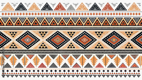 Vibrant aztec pattern set with geometric shapes and colorful designs