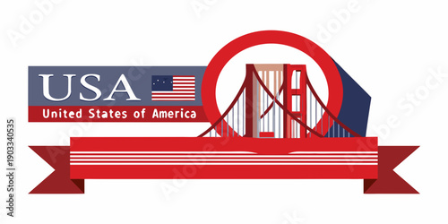 American patriotic design featuring the golden gate bridge and usa flag