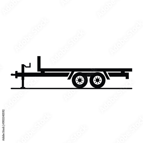 A flatbed trailer is shown in profile on a white background.