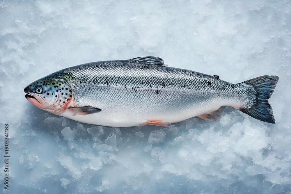 Obraz premium Fresh fish lays on ice at a market in morning hours