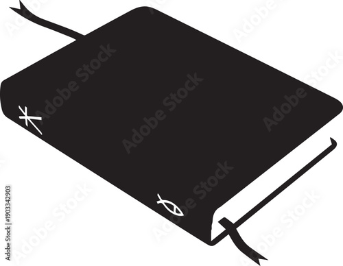 Sacred scripture book silhouette with bookmarks and symbolic motifs vector illustration art