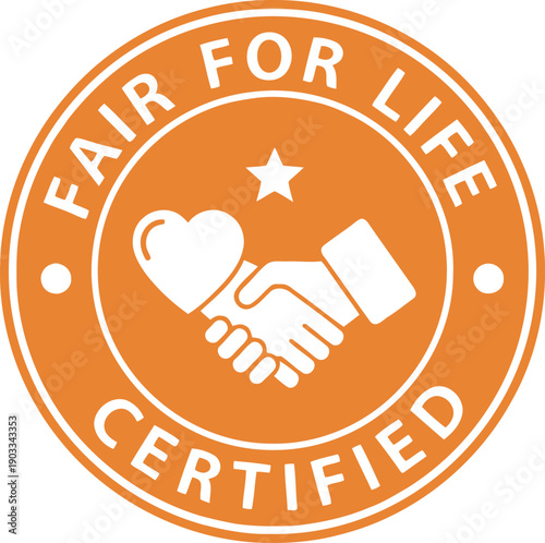 Cuadro en lienzo Fair for Life Certification Badge - Ethical Business Practices Symbol in Orange