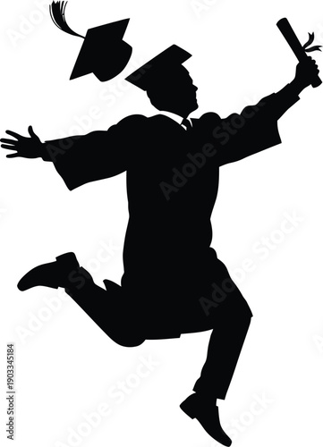 Graduate celebrating with tossed mortarboard