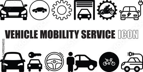 Vehicle Mobility Service Icons Pack Car Hire, Taxi, Electric & Smart Transport.