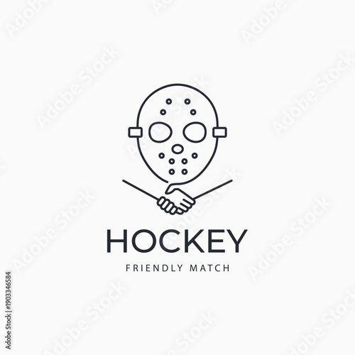 Goalie mask with handshake logo design. Hockey friendly match symbol logo icon sign
